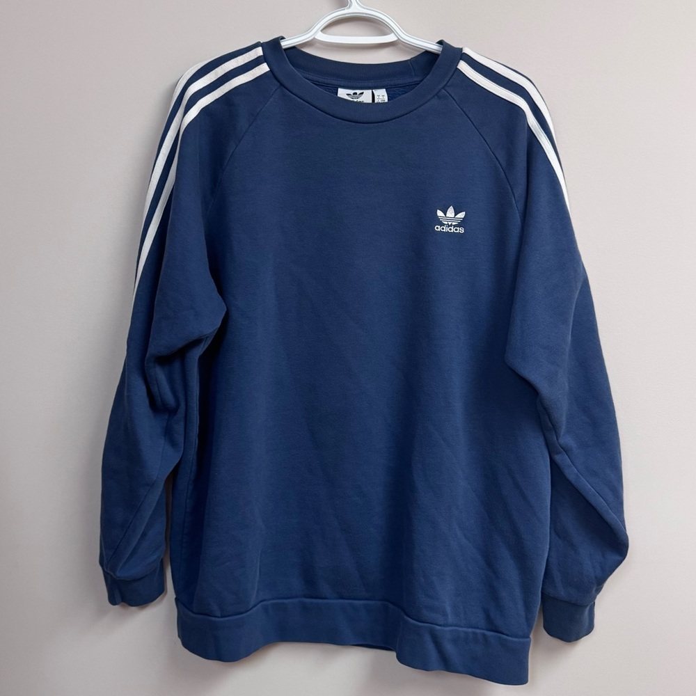 Adidas Three Stripes Long Sleeved Crew Neck in blue